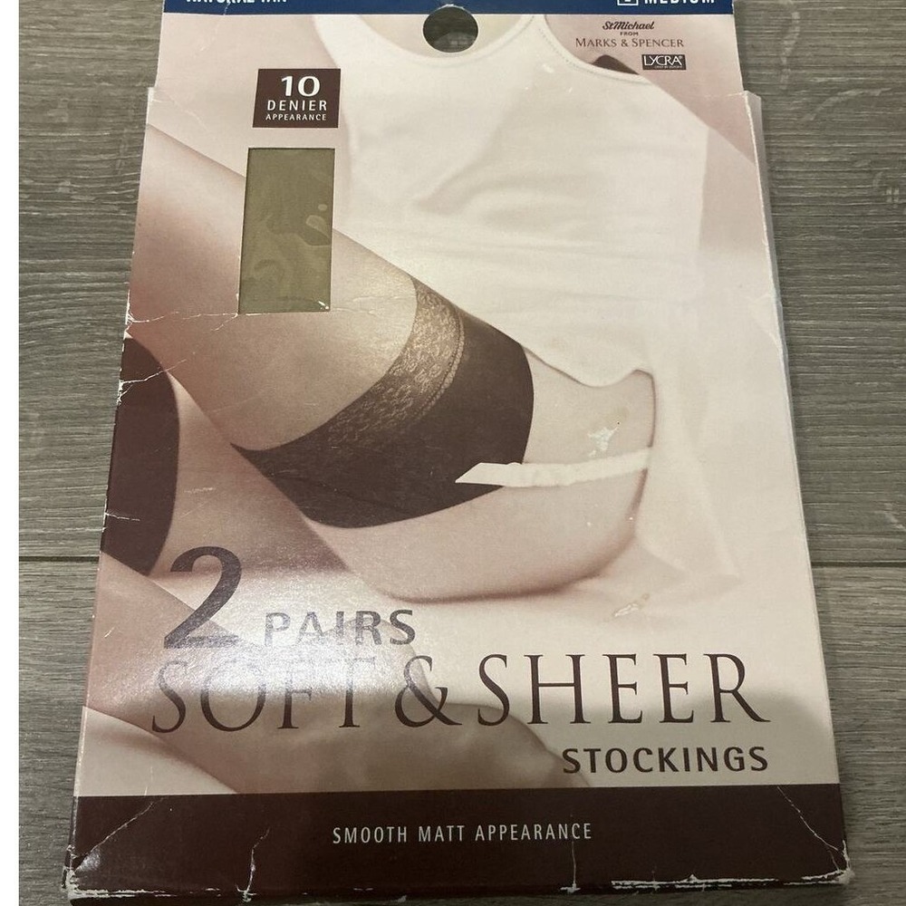NEW Vintage St Michael Marks & Spencer Stockings M Natural Tan 10 Denier 2 Pairs
